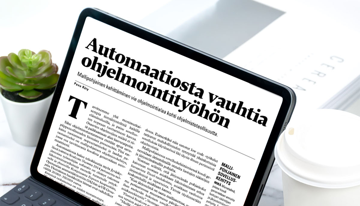 Tivin artikkeli "Automaatiosta vautia ohjelmointityöhön" tabletin näytöllä