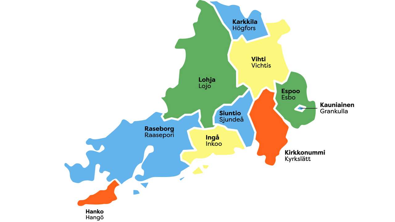 Länsi-uudenmaan hyvinvointialue kartalla